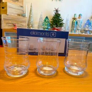 Elements NIB Set Of 3 Etched Glasss Hurricanes